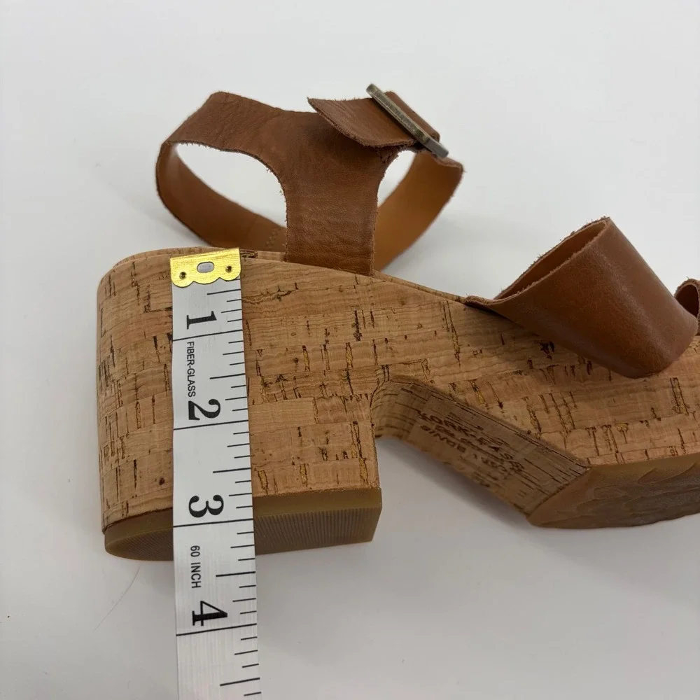 Kork-Ease Womens 10 Brown‎ Leather Platform Sandals Block Heel Cork KE0011306